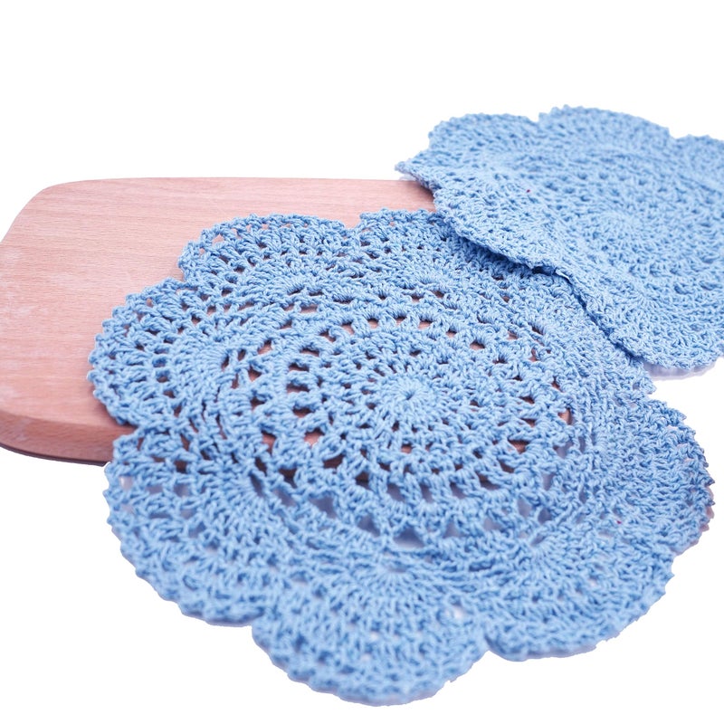 Phantomon 8 Inch Doilies Crochet Round Lace Doily Handmade Placemats 100% Cotton Crocheted Coasters, Pack of 4 (Blue) - Image 4